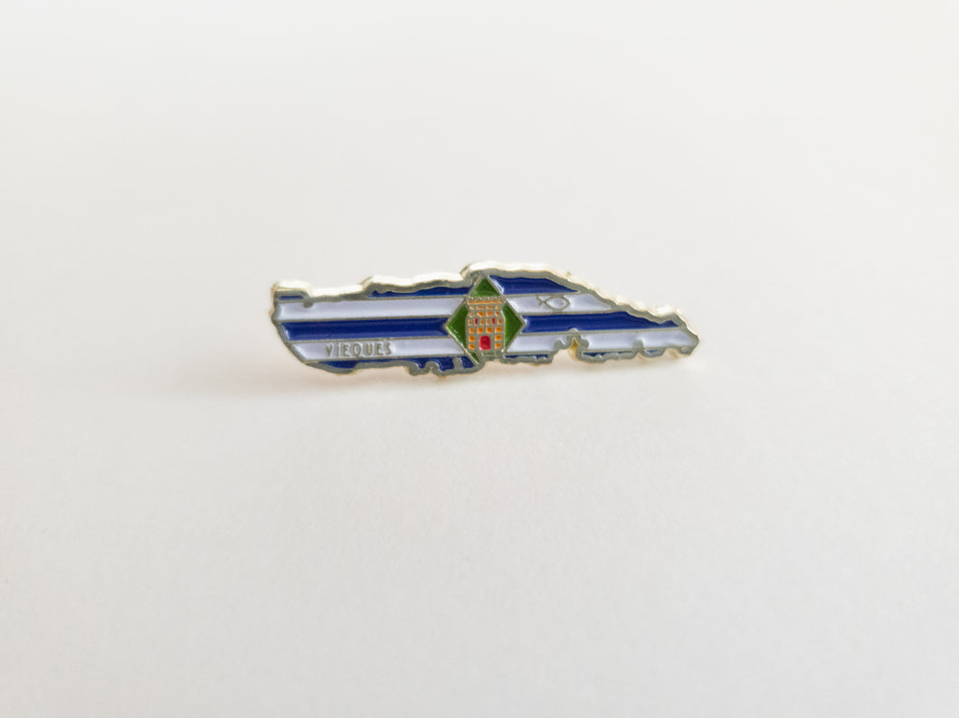 Pin con el mapa y bandera de Vieques